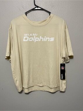 Certo Miami Dolphins Short Sleeve Casual Shirt Beige Football NWT Womens XL